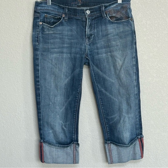 7 For All Mankind Crop Mia Jeans Women’s Size 30 Dark Wash Cuffed Denim USA - Picture 1 of 8